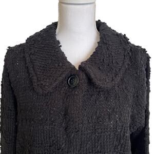 CJ Banks Cardigan Jacket Size X/14W Black Boucle' Collar Nubby Knit Sweater NWT